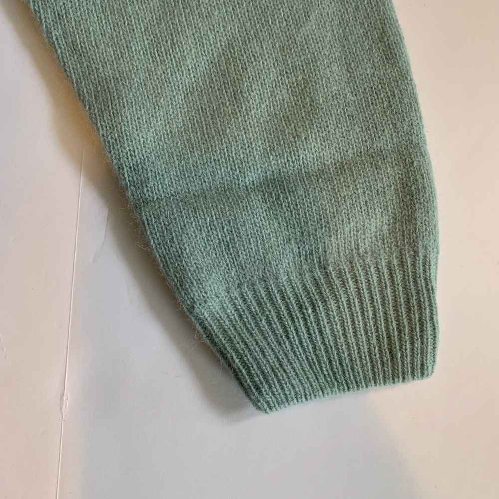 Talbots Lambswool‎ Angora Cardigan Seafoam Green Cable Knit Padded Shoulder - Picture 6 of 7